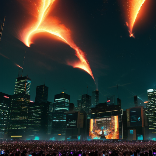 A sea of united citizens across the city-states, their faces illuminated by the glow of torches, standing defiantly before the massive screens, a renewed version of the Mockingjay symbol held high, a visible reminder of their resilience.